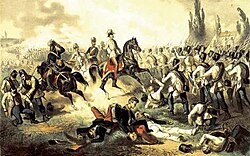 Franz Joseph among his troops at Solferino, fought during the Franco-Austrian War of 1859