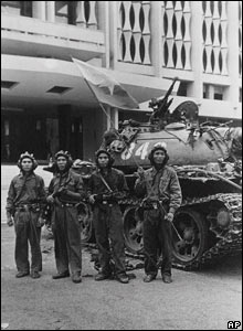 Victorious PAVN troops at the Presidential Palace, Saigon