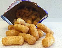 Researchers designed the Learning Early About Peanut Allergy (LEAP) study after noting that Israeli children, who start eating peanut foods early, have lower peanut allergy rates than similar children in the UK; infants in the study were fed a peanut snack pictured in the image.[140]