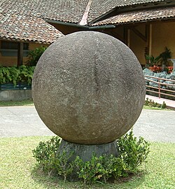 Stone sphere created by the Diquis culture in the courtyard of the National Museum of Costa Rica. The spheres are part of the country's cultural identity