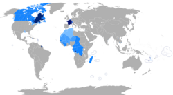 Regions where French is a majority native language (including creoles) Regions where French is an official or administrative language but not a majority native language Regions where French is an unofficial secondary language or a minority language