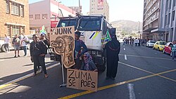 Insulting posters at the Zuma Must Fall protest in Cape Town, 7 April 2017