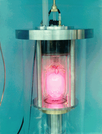 A hydrogen radio frequency discharge, the first element inside a hydrogen maser (see description below)
