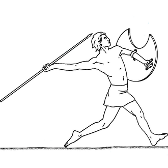Man with a shield throwing a javelin