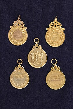 Everton's FA Cup winning medals from 1906, 1933, 1966, 1984 and 1995