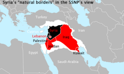 Antoun Saadeh's SSNP map of a "Natural Syria", based on the etymological connection between the name "Syria" and "Assyria"