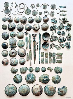 Artefacts showing the metallurgy and bronze making of the Lusatian culture, Pomerania, 8th century BCE
