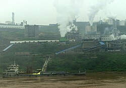 Factory in China at Yangtze River causing air pollution