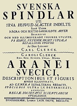 Title page of the 1757 edition of Svenska Spindlar