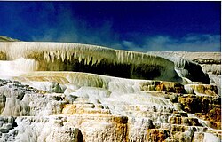 Travertine calcium carbonate deposits from a hot spring