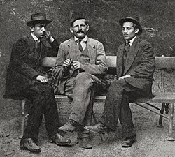 (left to right) Trifko Grabež, Milan Ciganović, and Gavrilo Princip in Kalemegdan Park, Belgrade, c. May 1914.