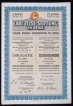 Bond of the Carl Zeiss-Stiftung, issued 1. April 1926