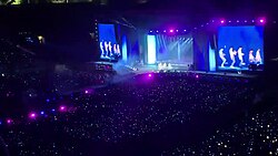 BTS performing at the Rose Bowl stadium in Pasadena, California, before 60,000 fans