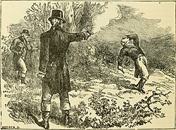 A 1901 illustration of Burr fatally wounding Hamilton in their 1804 duel in Weehawken, New Jersey