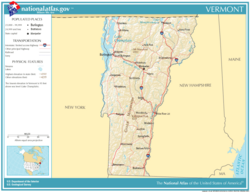 Map of Vermont showing cities, roads, and rivers