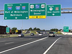 I-295 southbound/US 40 westbound at the DE 9 interchange in Holloway Terrace