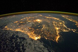 Satellite image of Iberia at night