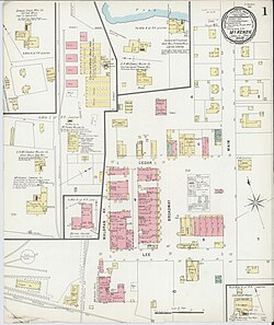 An 1889 Sanborn map of McKenzie, TN, showing the 2.5 story brick building constructed to house Bethel College in 1872.