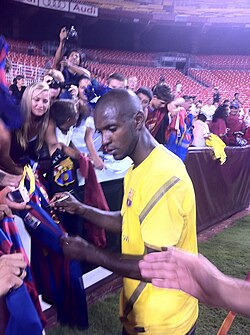 Abidal signing autographs at the Camp Nou