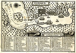 Engraving depicting a map of Guayaquil in 1741