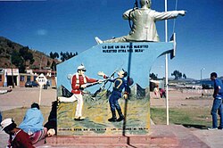 Statue in Bolivia of Eduardo Abaroa pointing to the sea.
