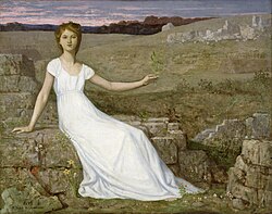 In this painting by Pierre Puvis de Chavannes a woman holds up an oak twig as a symbol of hope for the nation's recovery from war and deprivation after the Franco-Prussian War.[99] The Walters Art Museum.