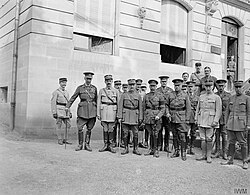 Foch, Weygand, Haig, Pétain and other British and French officers with King George V, 1918