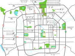 A map of the Olympic venues in Beijing. Several expressways encircle the center of the city, providing for quick transportation around the city and between venues.