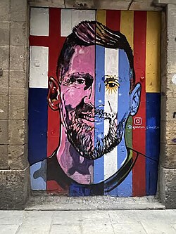 Street art depicting Messi in Barcelona