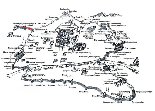 A depiction of Hwaseong Fortress, published in the Hwaseong Seongyeok Uigwe (1801)
