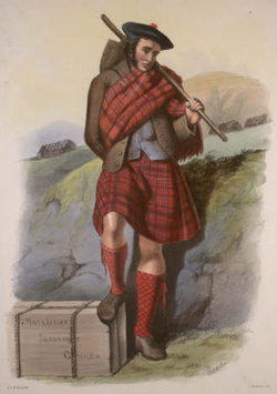 A romanticised early Victorian depiction of a member of Clan MacAlister leaving Scotland for Canada, by R. R. McIan