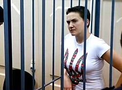 Savchenko at the Moscow Basmanny court trial (10 February 2015).