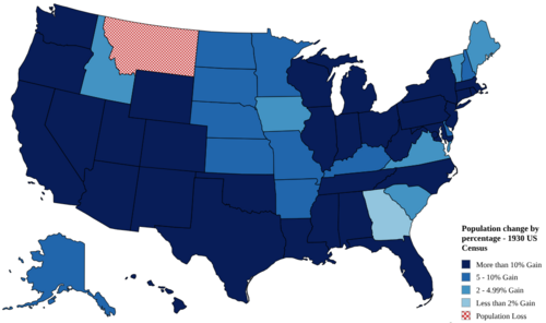 A map showing the population change of each US State by percentage.