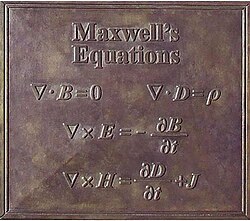 Maxwell's equations on a plaque attached to his statue in Edinburgh