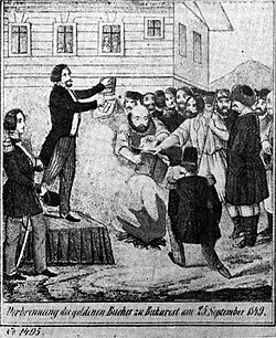 The burning of Regulamentul Organic and of the register of boyar ranks during the 1848 revolution