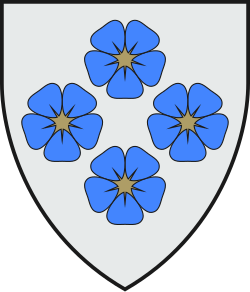 Four flax flowers pictured in the coat of arms of Mulgi Parish