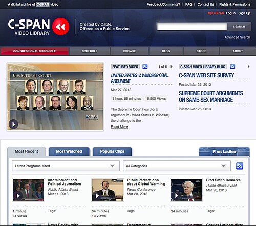 Home page of the C-SPAN Video Library, 2013