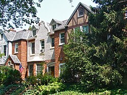 Mesrobian was involved in the housing development projects in the Woodley Park neighborhood of Washington, D.C. The houses in this photograph are located near the corner of 28th and Cathedral Streets.