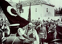 Nicholas I accepting the surrender of Scutari, April 1913; Montenegro's major gain from the Balkan War, it was relinquished several months later