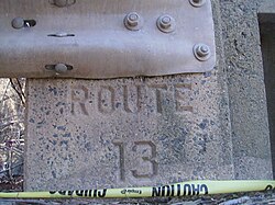 State bridge built in 1919 engraved with the former State Highway Route 13 designation assigned in 1917