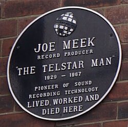 The Joe Meek black plaque at his studio at 304 Holloway Road
