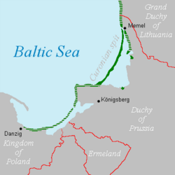 In 1649, Kursenieki settlements along the Baltic coastline of East Prussia spanned from Memel (Klaipėda) to Danzig (Gdańsk).