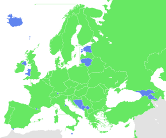 Map of UEFA associations whose teams reached the group stage/league phase of the UEFA Europa League UEFA member association that has been represented in the group stage/league phase UEFA member association that has not been represented in the group stage/league phase Not a UEFA member