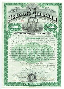 Consolidated Bond of the State of Louisiana, issued 6. July 1892