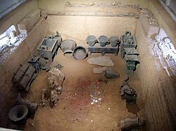 The tomb of Fu Hao (c. 1200 BCE), containing 200 bronze vessels with 109 inscriptions of Fu Hao's name.[38]