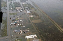 Floodwaters and destruction left in the aftermath of Hurricane Rita, in an area located near Galveston Bay, Texas.