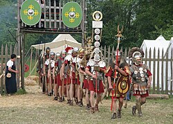 Reenacters portraying Roman legionaries of Legio XV Apollinaris
