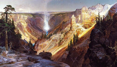 Brightly lit artistic depiction of the Grand Canyon of the Yellowstone