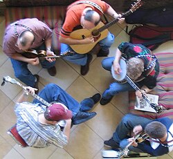 Bluegrass artists use a variety of stringed instruments.