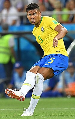 Casemiro playing for Brazil in 2018